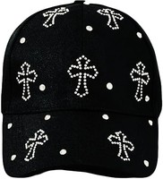 Generic 水钻十字架装饰棒球帽黑色, 黑色//白色, 2