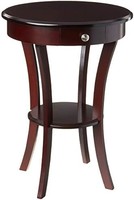 Frenchi 家具木制圆形桌，带抽屉和架子，咖啡色