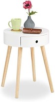 Relaxdays 圓燈桌帶抽屜，丹麥設計，咖啡桌或床邊櫥柜 H 520 x ?：52 x 40厘米，白色