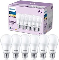 PHILIPS 飞利浦 Classic LED E27 灯,100W,哑光,暖白,不可调光,6件装