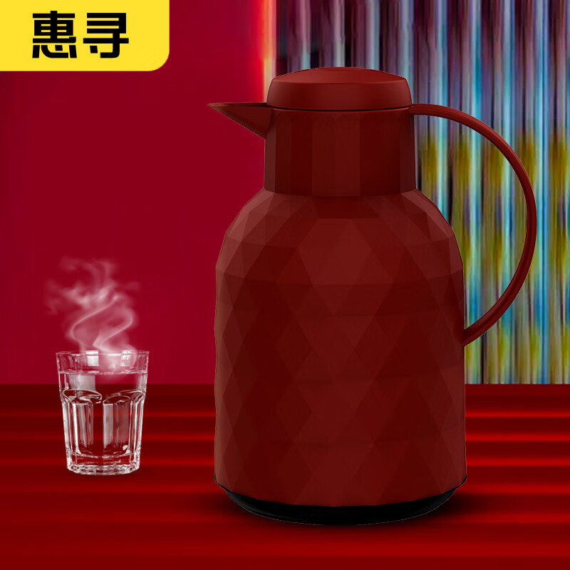 惠寻 京东自有品牌保温壶家用大容量热水壶热水瓶玻璃内胆保温瓶开水瓶 红