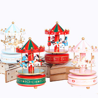 爱新奇 旋转音乐圣诞树圣诞节创意礼品礼物木质装饰品圣诞树音乐盒八音盒