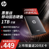 惠普（HP）1TB 战移动固态硬盘 2000MB/s高性能读写Type-C便携差旅高速传输 外接手机迷你硬盘资料备份 黑色