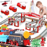 奋铭 小火车玩具轨道电动高铁玩具车套装儿童玩具六一儿童节礼物 三层消防队