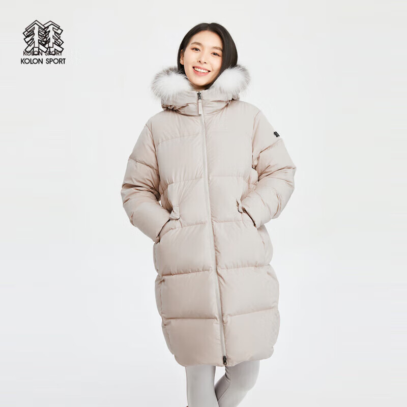  可隆 KOLON SPORT女户外防泼水保暖大鹅绒长款毛领羽绒服 灰褐GR 165/M
