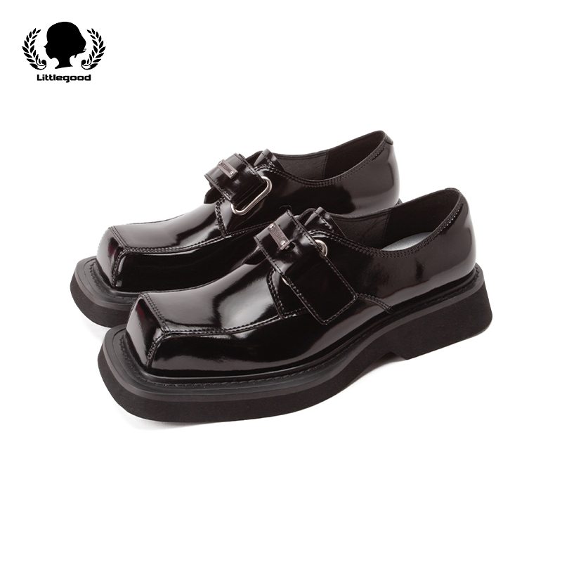 littlegood日系复古小皮鞋女2023方头百搭设计感潮酷小单鞋