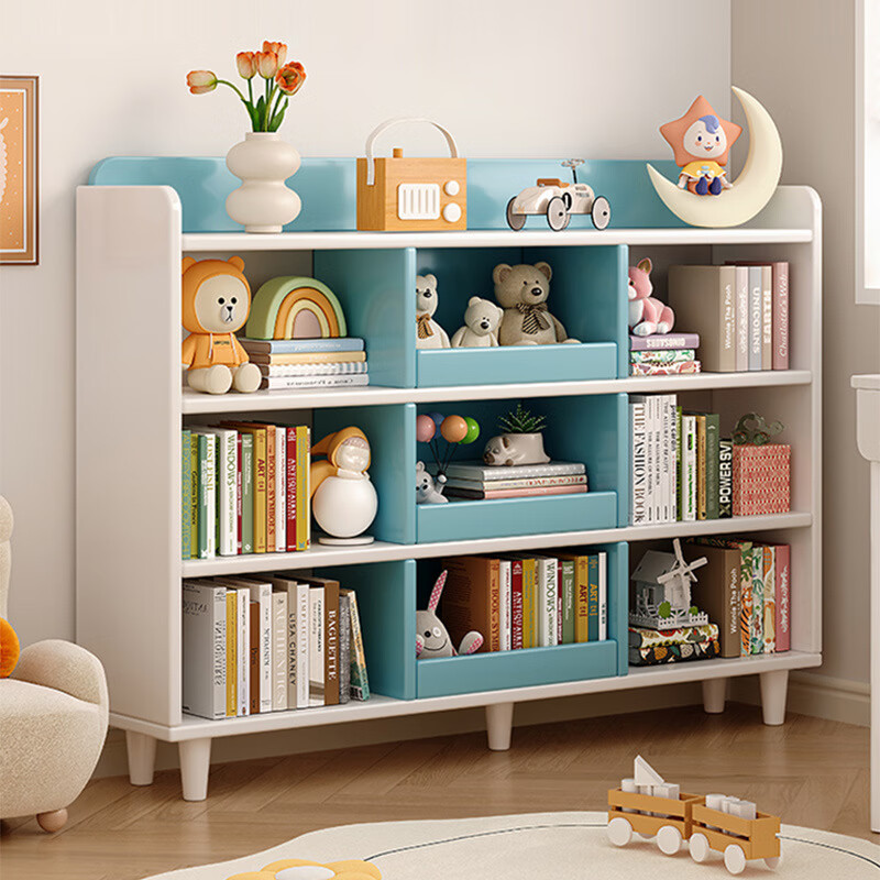 锦需实木书架落地阅读区置物架书本家用储物玩具收纳架矮书柜 西子色100x24x115cm