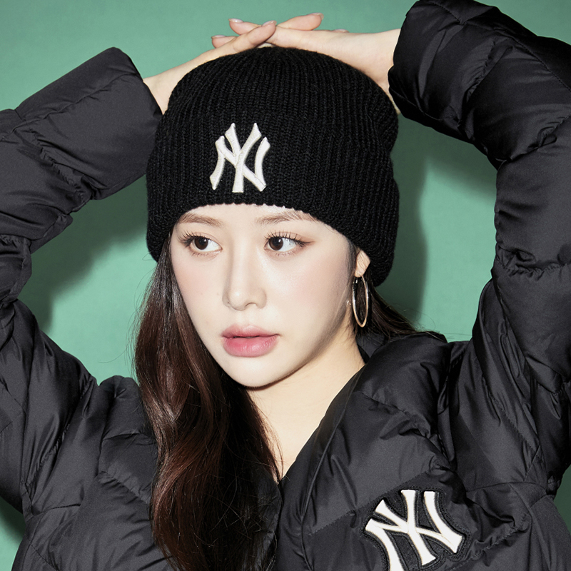 韩国mlb毛线帽女针织刺绣保暖百搭帽子男ins风潮冷帽下