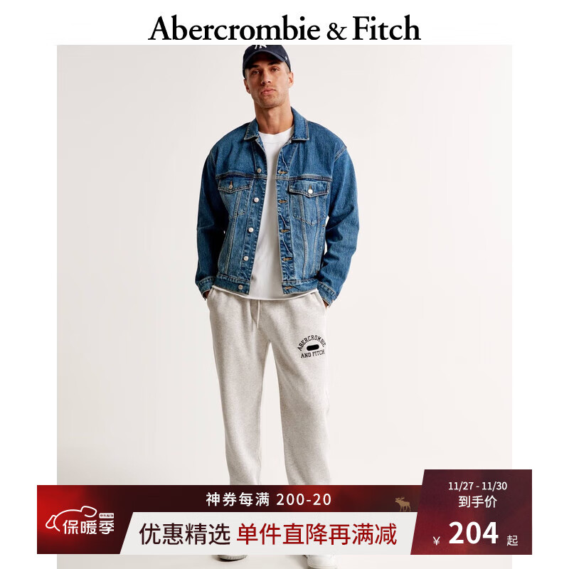 Abercrombie & Fitch 男装 复古保暖抓绒运动裤卫裤 332137-1 浅麻灰色 L (180/86A)