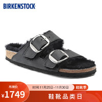 BIRKENSTOCK软木拖鞋女款大巴扣毛毛鞋Arizona Big Buckle系列 黑色窄版1020138 37
