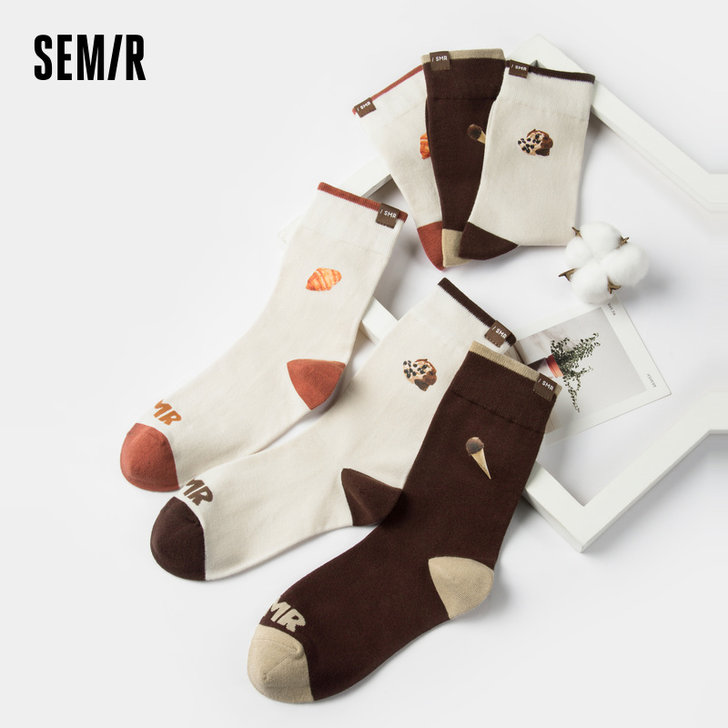 森马 Semir袜子女中筒袜温柔复古弹力针织袜透气精梳棉女生休闲袜3双装