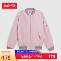 班尼路Baleno2022秋季女装时尚有型轻巧利落垂感舒滑棒球夹克外套 136R银粉色 S 