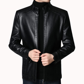 金盾（KINDON）皮衣中年男士夹克薄款软皮上衣立领防风防水柔软保暖外套 立领薄款黑色 190 体重165-185斤