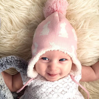 Twinklebelle儿童秋冬帽子 针织护耳帽男女童保暖冬帽婴儿宝宝加绒帽 兔子姐妹 L(3岁-6岁)