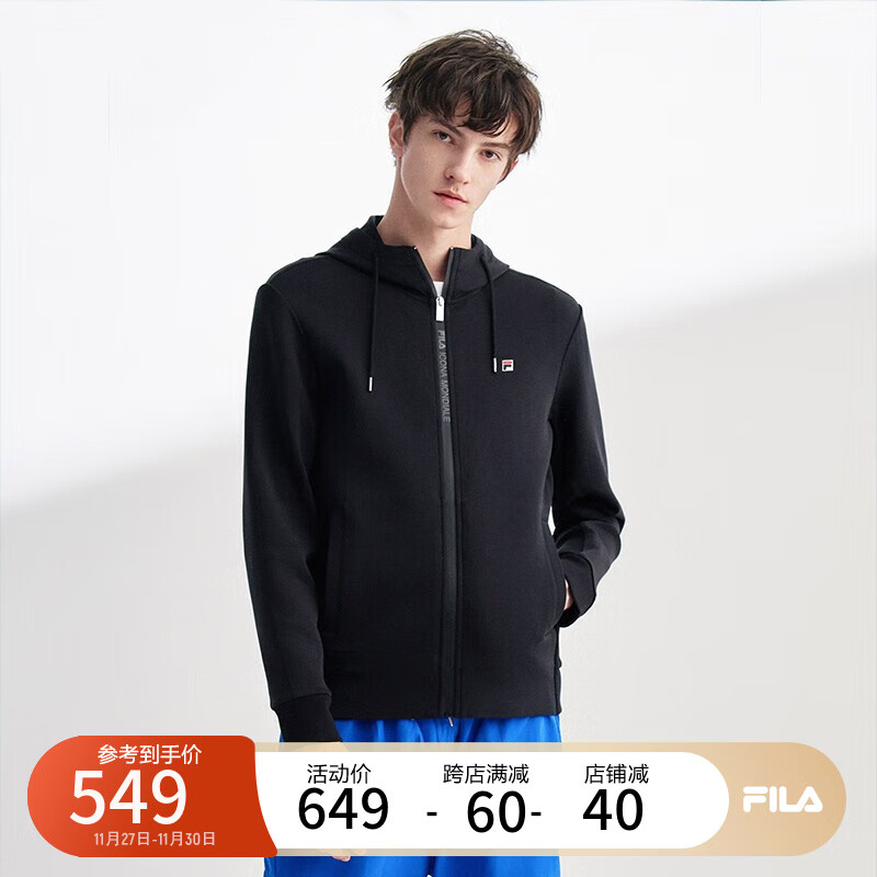 FILA 斐乐男子连帽外套运动外套男针织上衣休闲通勤 正黑色-BK 175/96A/L