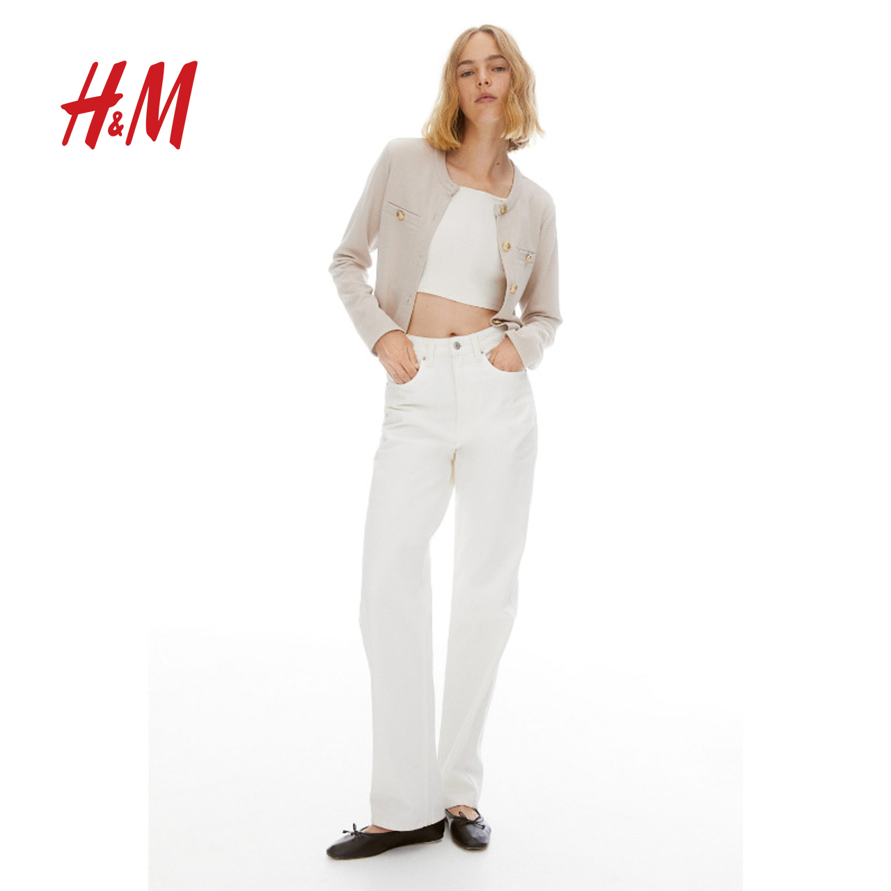 H&M HM女装短外套小香风保暖舒适纹理感短款开衫1177837