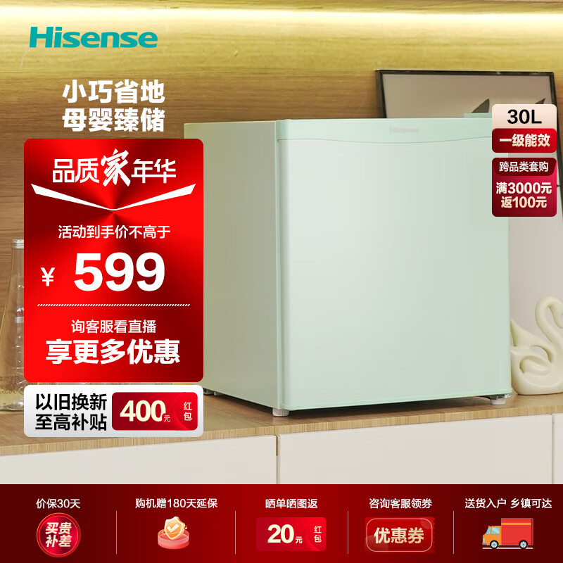 Hisense 海信 冷柜 30升立式小冰柜家用迷你冷柜 母婴母乳冷冻柜 一级能效小冰箱 BD-30VD 小冰柜