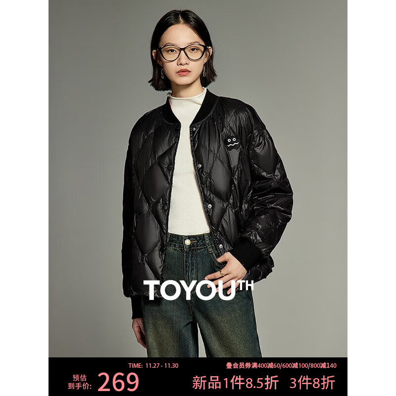 TOYOUTH 初语 羽绒服女冬季防风保暖轻盈棒球外套 墨黑色 S