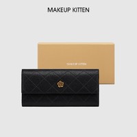 MAKEUP KITTEN 牛皮长款钱包女轻奢侈单品手拿卡包女零钱包 黑色