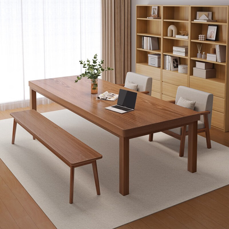 锦需 客厅大长书桌实木腿新中式电脑桌办公桌子工作台学习桌家用长条桌 原木色200x80x75cm单桌