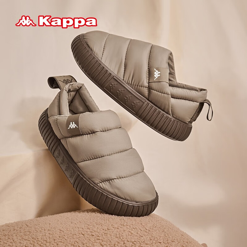 Kappa 卡帕 女鞋棉拖鞋女冬雪地靴面包鞋加绒加厚休闲家居棉鞋潮鞋 棕色 38
