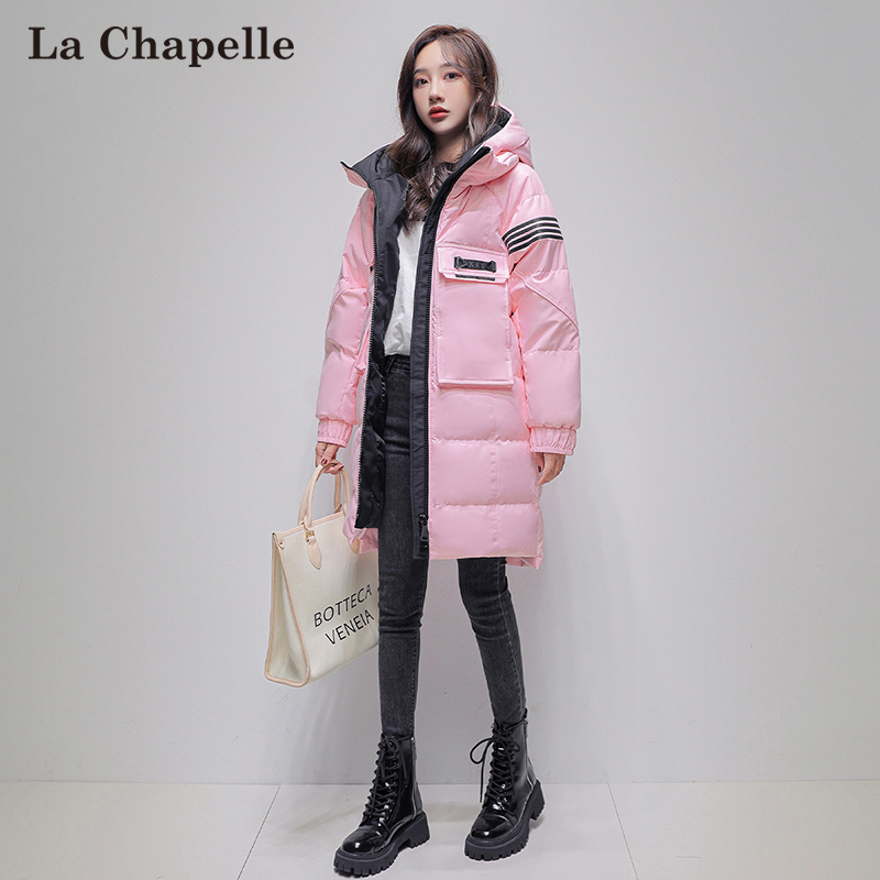 La Chapelle 中长款羽绒服女冬季保暖时尚百搭宽松连帽加厚女士外套