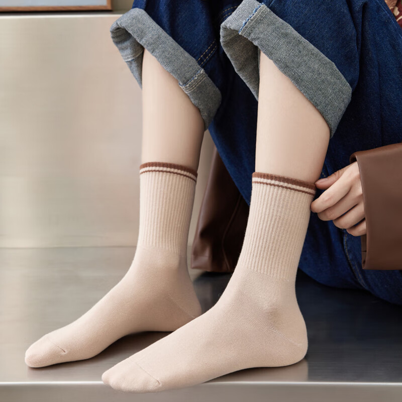 真维斯女款新疆棉中筒袜女式舒适中筒袜【5双装】YM 黑色5-801A F