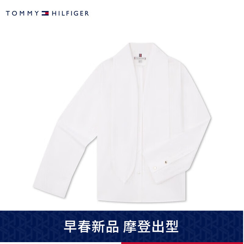 TOMMY HILFIGER24早春女装纯棉时尚刺绣挺括宽松蝴蝶结衬衫WW0WW41740 白色YCF 38（L）