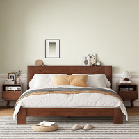 家逸实木床现代简约主卧双人床卧室大床小户型婚床1.8x2米+床头柜*1