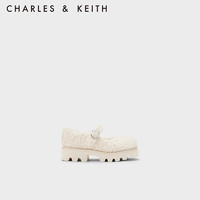 CHARLES&KEITH23冬季CK9-71850064柔软毛绒厚底儿童玛丽珍鞋 粉白色Chalk 31