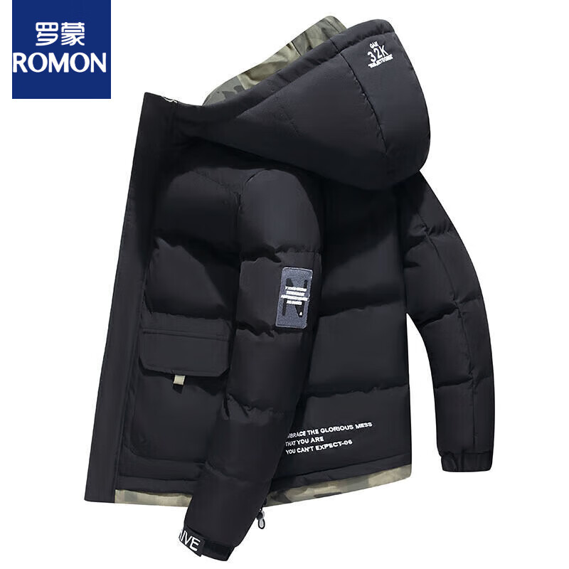 ROMON 罗蒙 23年秋冬新款潮牌棉衣男加绒加厚休闲青年棉服男