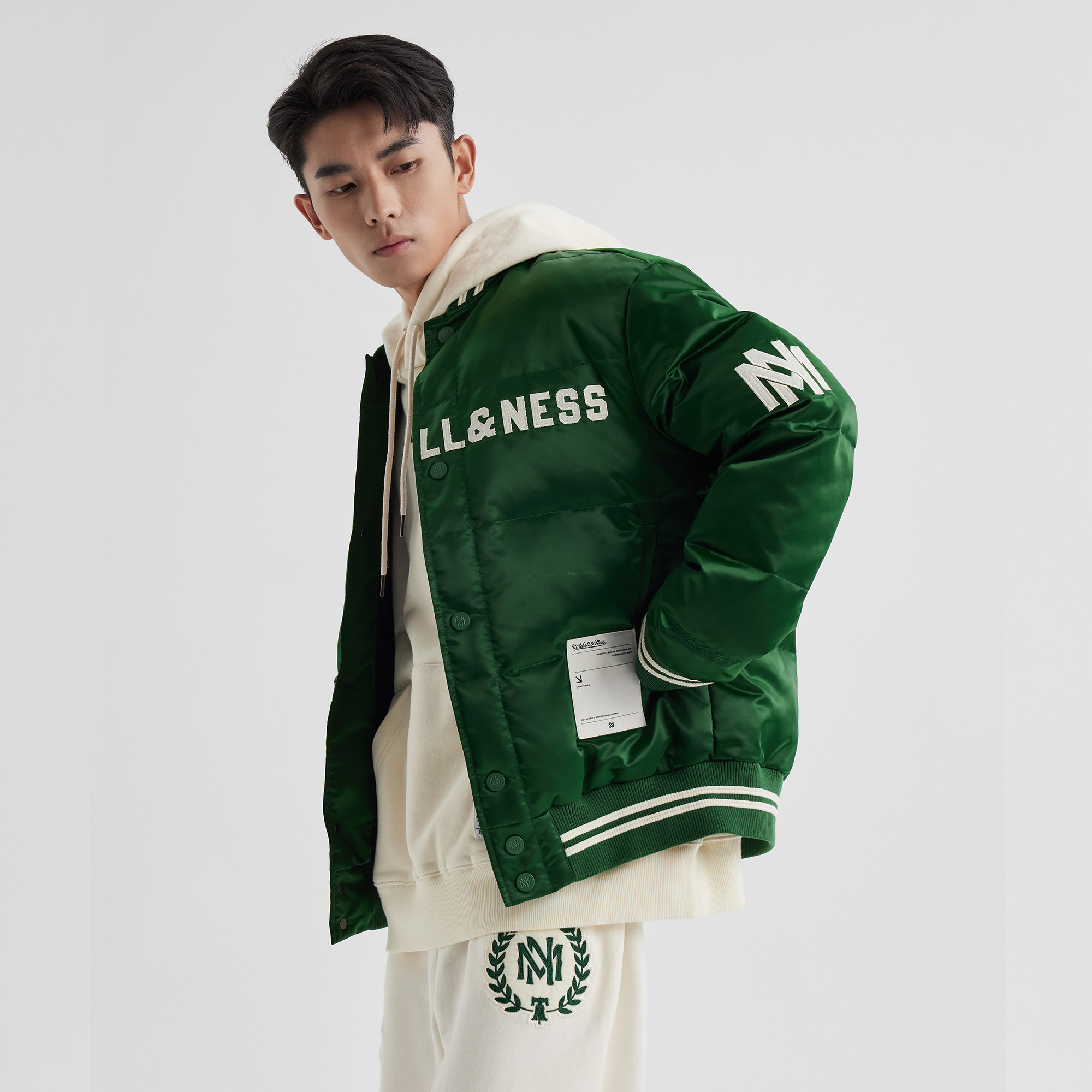 Mitchell&Ness 秋冬面包冬季服羽绒服单排扣棒球服休闲外套男女