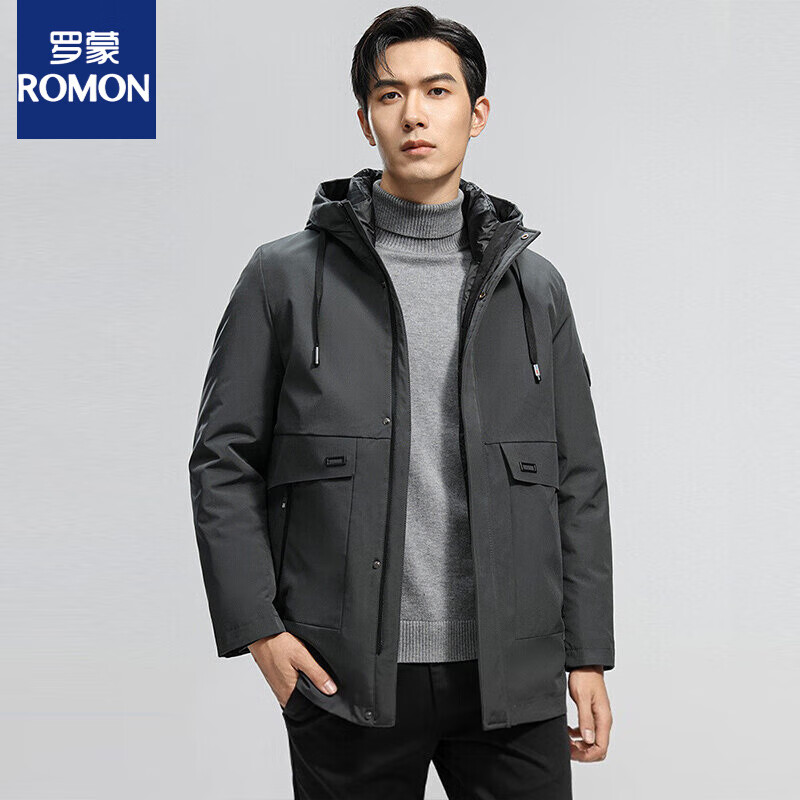 ROMON 罗蒙 【一衣三穿】连帽羽绒服2023秋冬新款休闲保暖中长款外套