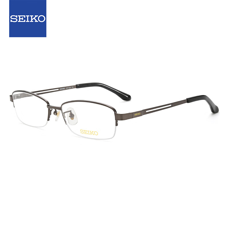 SEIKO 精工 眼镜框男款半框钛材轻商务休闲远近视眼镜架H01120 74 54mm深灰色