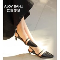 AJOY SAHU 2023年秋季新款小猫跟鞋气质后空女凉鞋法式通勤女单鞋