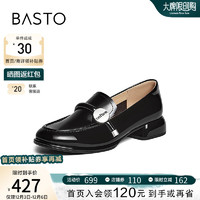 BASTO 百思图 2024春季商场同款时尚简约乐福鞋粗跟女单鞋KA816AA4 黑色 37