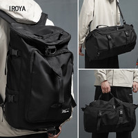 IROYA 旅行包大容量短途出差双肩包男背包单肩手提运动行李包斜挎包 黑色