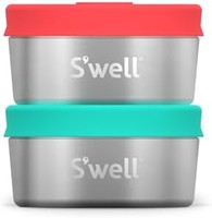 swell 四维 S'well 不锈钢调味品容器套装,带硅胶防漏盖,2 盎司(约 56.7 克)容器,橘子/绿松石色易于清洁,可用洗碗机清洗