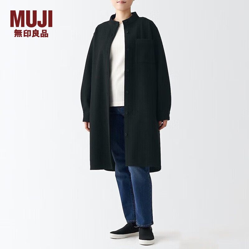  無印良品 無印良品 MUJI 女式 起毛 弹力 立领束腰长上衣外套