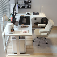 wzo实木白色转角升降书桌L型书房电动电脑桌智能拐角家用办公桌