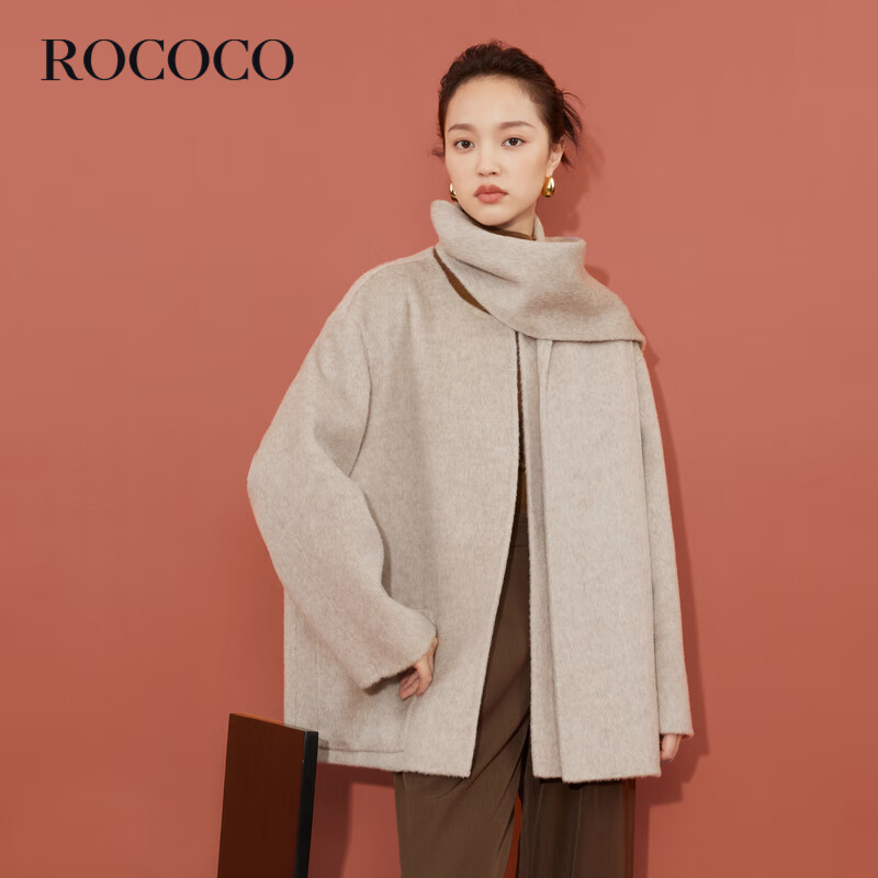 洛可可（ROCOCO）设计灰色毛呢外套女秋冬装2023极简宽松羊毛双面呢上衣 燕麦色 M