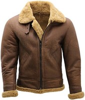Infinity 男式棕色 B3 羊毛羊皮 WW 2 飞行员皮革飞行飞行员夹克