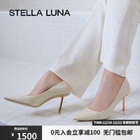 STELLA LUNA 女鞋秋季高跟鞋气质单鞋优雅璀璨闪光布跟高跟单鞋 23裸色 37