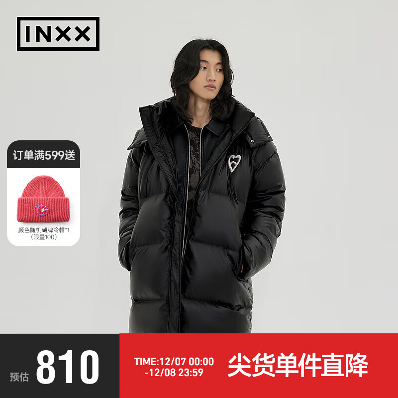 英克斯（inxx）APYD 潮牌冬压褶绣花可脱卸帽羽绒服APD4151663 黑色 XL