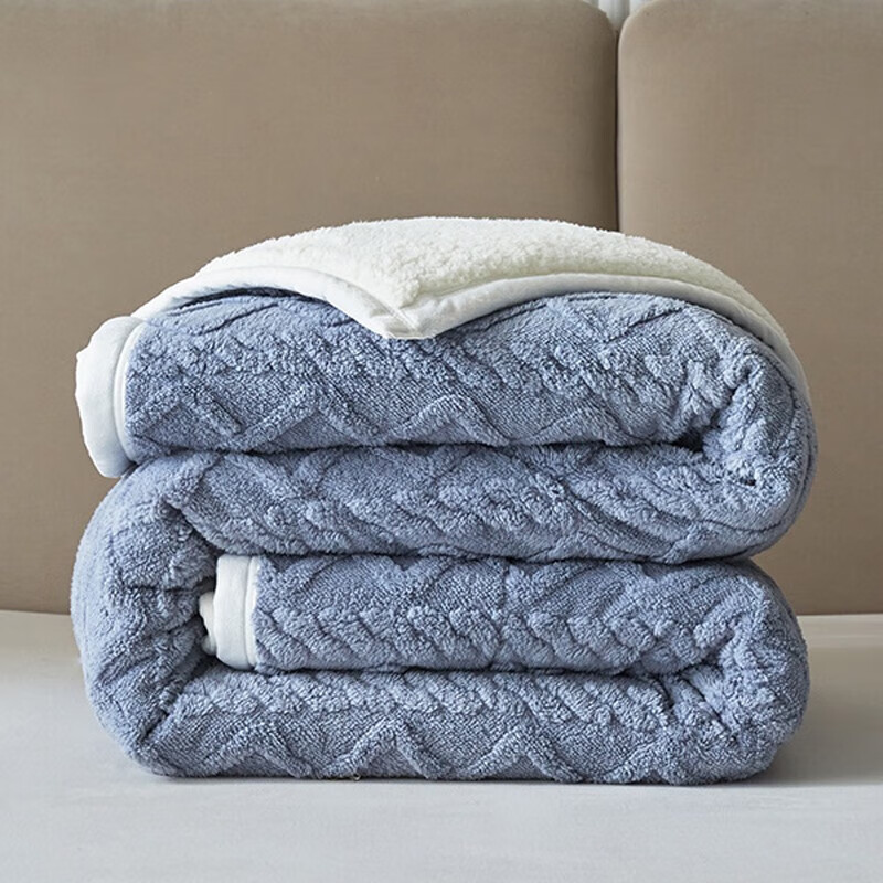 索隆 加厚夹棉三层塔夫绒羊羔绒毛毯秋冬盖毯子 Wn.塔夫绒三层毯-雾蓝 150*200cm/约4斤