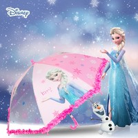 迪士尼(Disney)儿童雨伞女童小幼儿园自动长伞冰雪奇缘公主可爱透明长柄宝宝女孩伞粉色艾莎公主