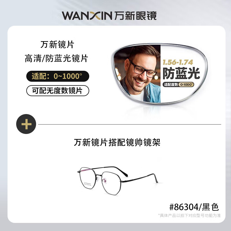 winsee 万新 1.60MR-8超薄防蓝光镜片（阿贝数40）+多款钛架眼镜框