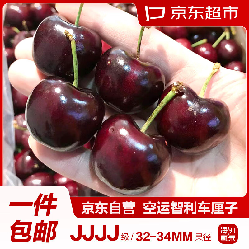 京东超市 海外直采智利进口车厘子4J级 450g装 果径约32-34mm 新鲜水果.