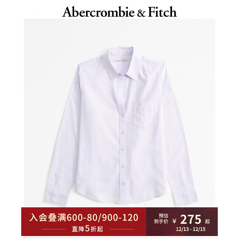 ABERCROMBIE & FITCH女装 小麋鹿白领气质通勤纯色百搭美式复古长袖衬衫 KI140-4115 浅紫色 S (165/92A)