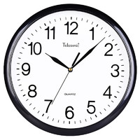 天王星（Telesonic）挂钟客厅创意钟表现代简约家用时钟卧室挂墙免打孔石英挂表 黑色直径25.5CM（10英寸）